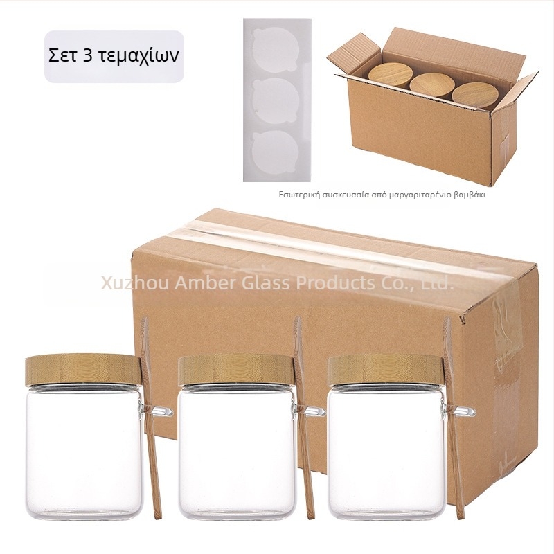 Σετ γυάλινα δοχεία από borosilicate γυαλί με κουτάλι για overnight oats, σφραγιζόμενα δοχεία αποθήκευσης και βάζο μαρμελάδας, 500 ml