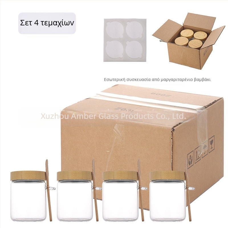 Σετ γυάλινα δοχεία από borosilicate γυαλί με κουτάλι για overnight oats, σφραγιζόμενα δοχεία αποθήκευσης και βάζο μαρμελάδας, 500 ml