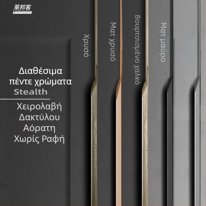 Αόρατη λαβή ντουλαπιού με στεγανοποίηση άκρου, μαύρη, μακρύτερη, χωρίς τρύπες, ενσωματωμένη
