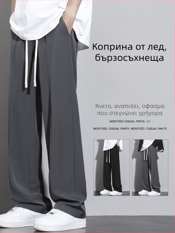 NASA Ice Silk ανδρικά casual παντελόνια – καλοκαίρι, λεπτά, χαλαρή γραμμή, φαρδιά πόδια, ίσια κοπή, γρήγορο στέγνωμα