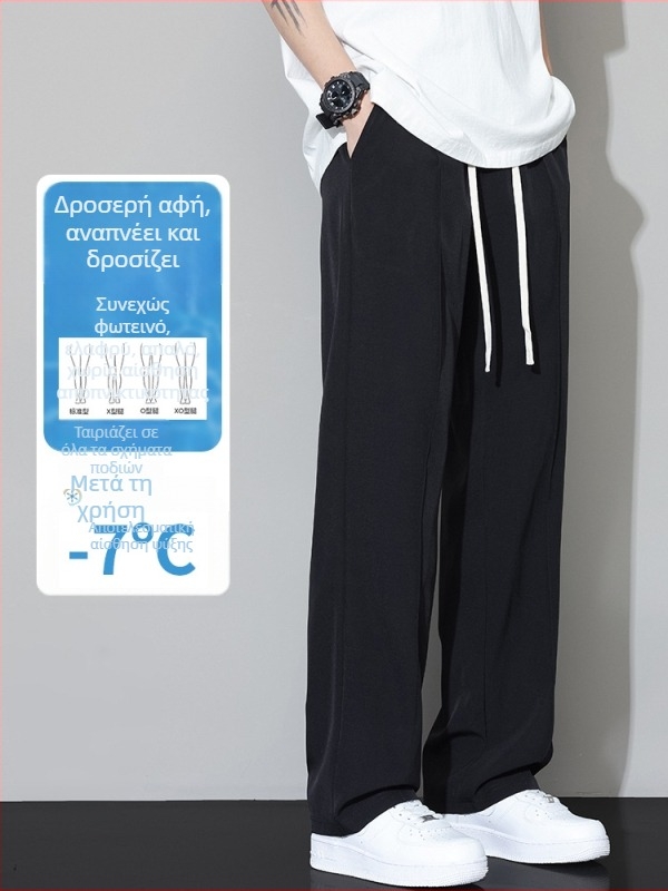NASA Ice Silk ανδρικά casual παντελόνια – καλοκαίρι, λεπτά, χαλαρή γραμμή, φαρδιά πόδια, ίσια κοπή, γρήγορο στέγνωμα
