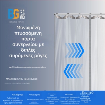 Διαφανής αναδιπλούμενη κουρτίνα πόρτας για αποθήκη, προστασία από τη σκόνη και διαχωριστικό εργαστηρίου, με διπλό άνοιγμα και συρόμενο οδηγό, PVC