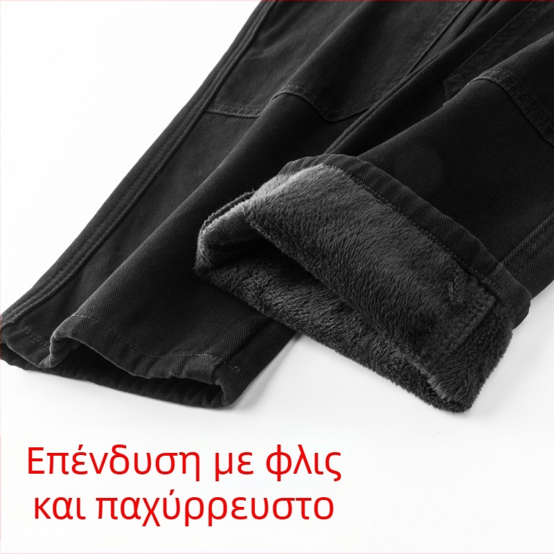 Ανδρικές βαμβακερές παντελόνες casual με patchwork και μεταλλικά στοιχεία — μεσαίας ζώνης, ίσια γραμμή, αστικό στυλ