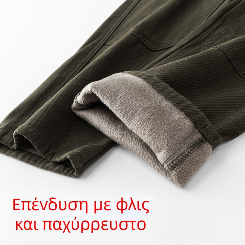 Ανδρικές βαμβακερές παντελόνες casual με patchwork και μεταλλικά στοιχεία — μεσαίας ζώνης, ίσια γραμμή, αστικό στυλ