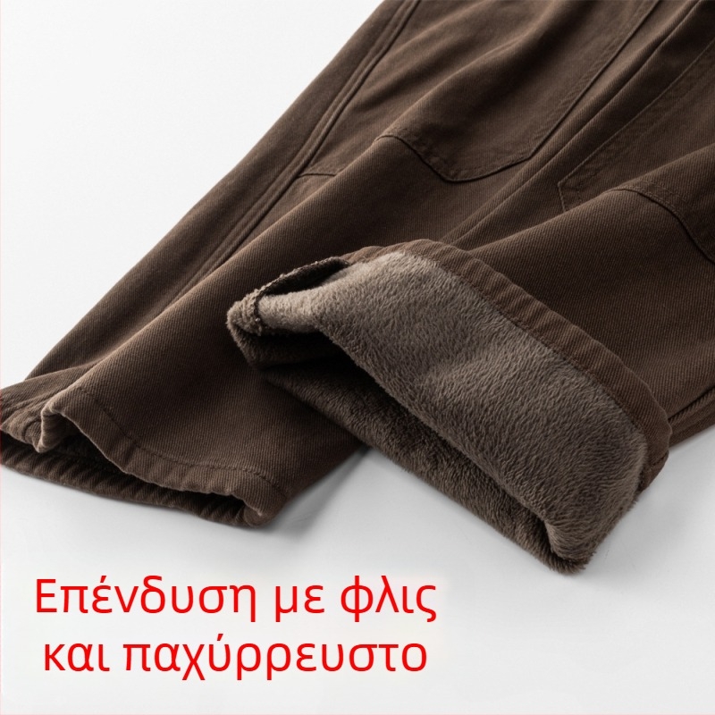 Ανδρικές βαμβακερές παντελόνες casual με patchwork και μεταλλικά στοιχεία — μεσαίας ζώνης, ίσια γραμμή, αστικό στυλ