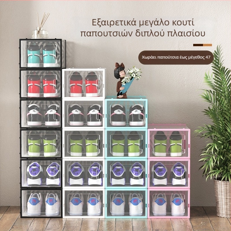 Διαφανές πλαστικό κουτί παπουτσιών με πλευρική πόρτα για καθημερινά παπούτσια, προστασία από σκόνη
