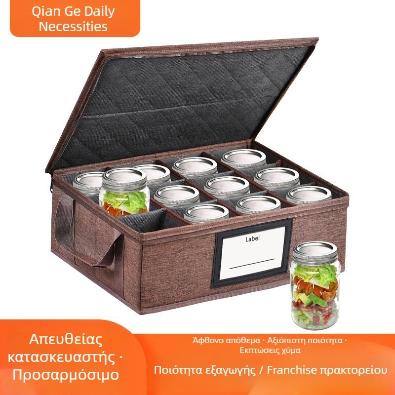 Οργανωτής Mason Jar 32 ουγγιές με πτυσσόμενο χερούλι — Πολυλειτουργικός αποθηκευτικός κάδος για φλιτζάνια, σκεύη και πιάτα