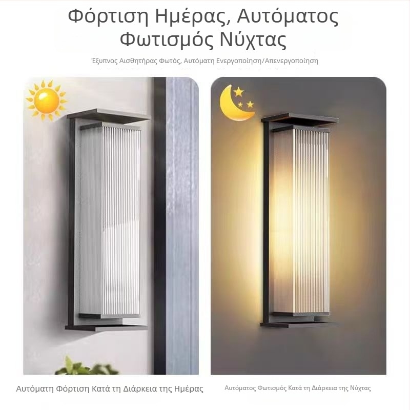 Ηλιακή εξωτερική λαμπτήρα τοίχου, αδιάβροχη, σε στυλ Βίλα, για μπαλκόνι, κήπο και πύλη, μακρά δίπλευρη εξωτερική λυχνία τοίχου
