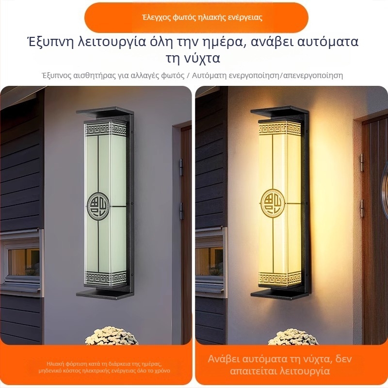 Ηλιακό εξωτερικό φωτιστικό τοίχου σε νέο κινεζικό στυλ Φουδάο, αδιάβροχο, για βίλες, αυλές, πύλες και εξωτερικούς τοίχους βεράντας