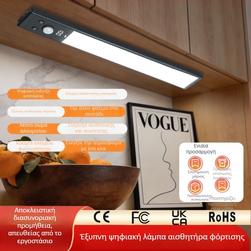 LED φως νύχτας με αισθητήρα κίνησης, φόρτιση USB, λαμπτήρας γραφείου, λωρίδα φωτισμού για υπνοδωμάτιο και ντουλάπα, εξωτερικός τοίχος, προσαρμοσμένο