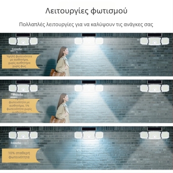 Προσαρμοσμένο ηλιακό φως κήπου με τρία κεφάλια – εξωτερικός αισθητήρας, ορθογώνιο αδιάβροχο ενσωματωμένο φωτιστικό τοίχου κήπου