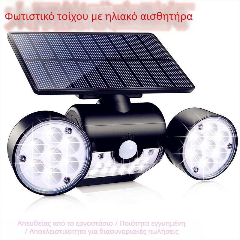 Εξωτερικός ηλιακός LED λαμπτήρας τοίχου, διπλής κεφαλής, περιστρεφόμενος, κινέζικου στυλ για αυλή και βίλα