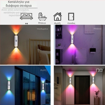Νυχτερινό φως τοίχου με πολύχρωμο gradient RGB, μαγνητική στερέωση και αισθητήρας κίνησης, επαναφορτιζόμενο