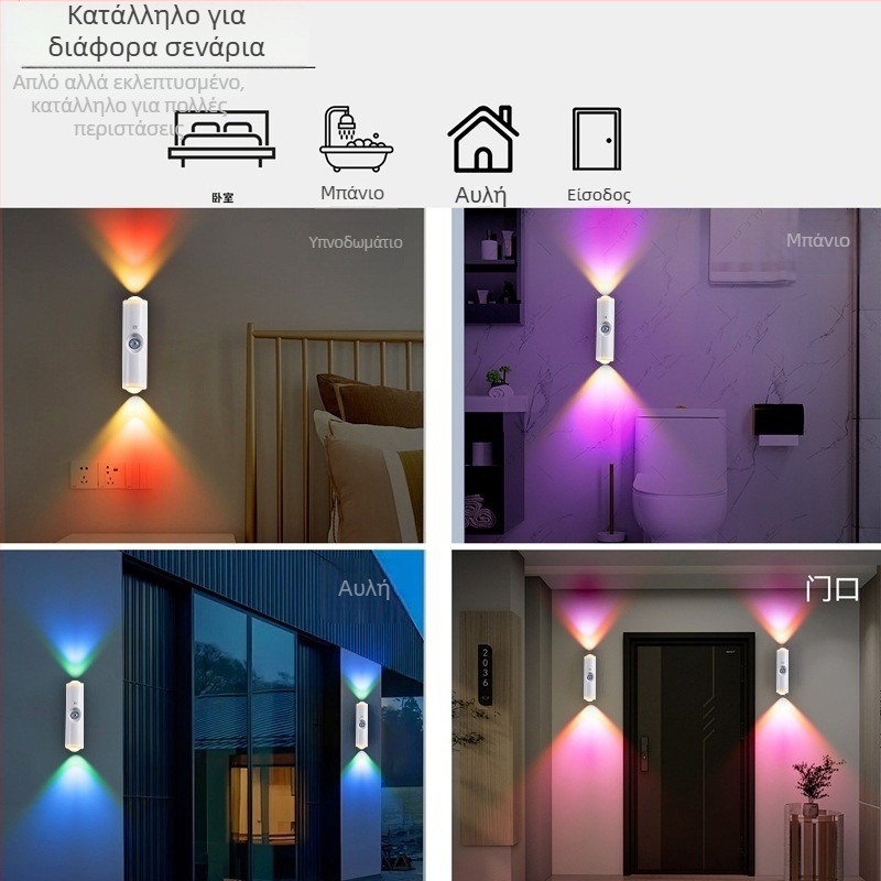 Νυχτερινό φως τοίχου με πολύχρωμο gradient RGB, μαγνητική στερέωση και αισθητήρας κίνησης, επαναφορτιζόμενο
