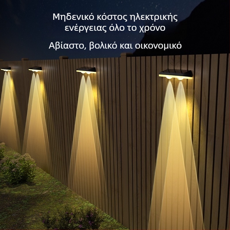 Ηλιακή LED τοίχου με αισθητήρα IP67 για εξωτερικούς φράχτες, κήπο και αυλή, ευφυής έλεγχος φωτισμού RGB, 0.6W