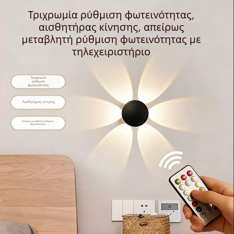 Λαμπάκι σε σχήμα λουλουδιού με μαγνητική τοποθέτηση, επαναφορτιζόμενος φωτισμός τοίχου για διαδρόμους, με αισθητήρα κίνησης και νυχτερινή λειτουργία
