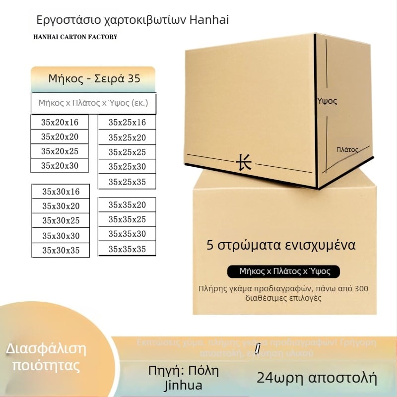 Πενταεπίπεδη εξτρα‑σκληρή μετακομιστική κούτα, πτυσσόμενη, από κυματοειδές χαρτόνι, διαστάσεις 35 cm κύβος, πάχος 6,5 mm