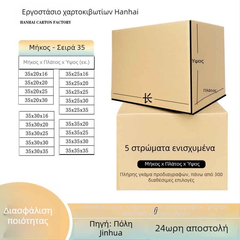 Πενταεπίπεδη εξτρα‑σκληρή μετακομιστική κούτα, πτυσσόμενη, από κυματοειδές χαρτόνι, διαστάσεις 35 cm κύβος, πάχος 6,5 mm
