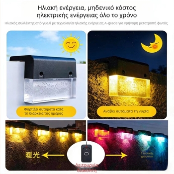 Ηλιακό εξωτερικό φωτιστικό τοίχου για αυλή και μπαλκόνι, διακοσμητικό φωτισμό κήπου, φωτιστικό βημάτων εξωτερικού χώρου