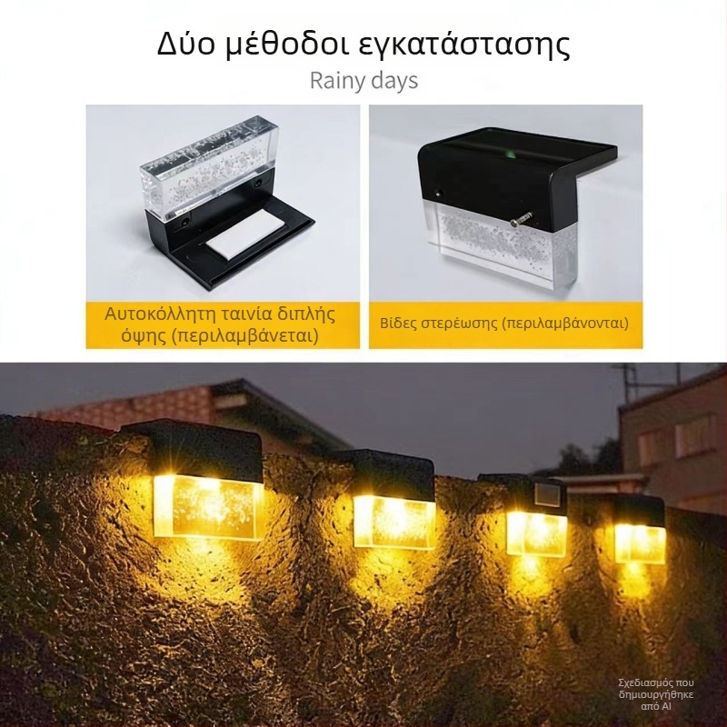 Ηλιακό εξωτερικό φωτιστικό τοίχου για αυλή και μπαλκόνι, διακοσμητικό φωτισμό κήπου, φωτιστικό βημάτων εξωτερικού χώρου
