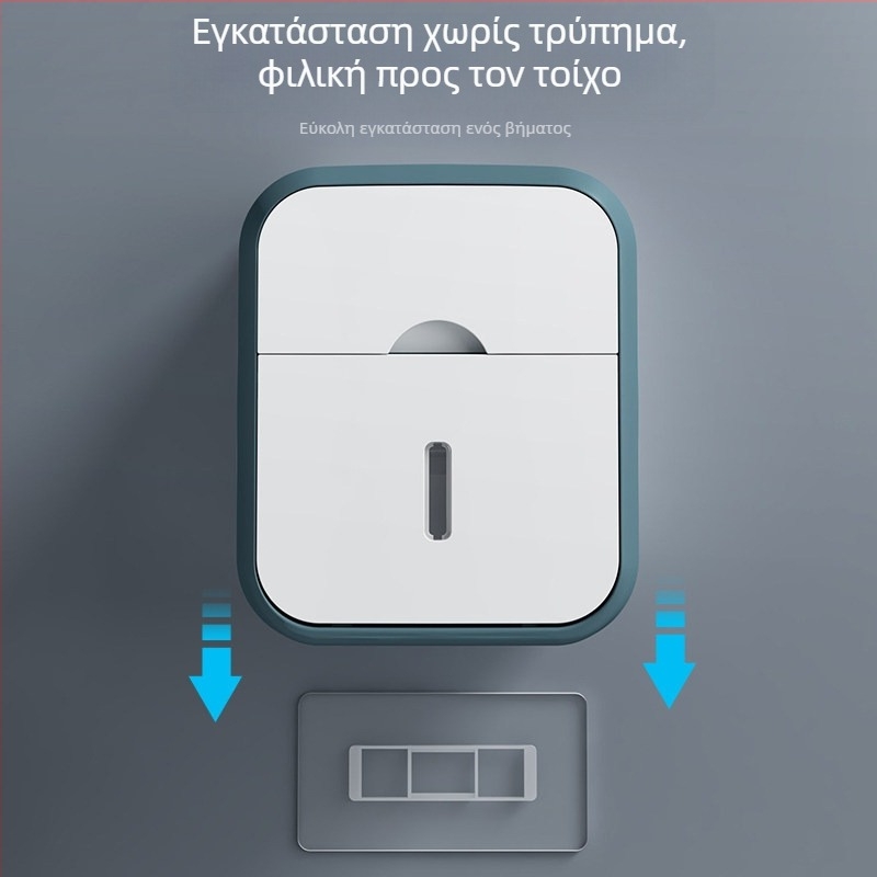 Επιτοίχιος κάτοχος ρολού τουαλέτας και διανομέας χαρτιού, ράφι μπάνιου χωρίς διάτρηση, PP υλικό