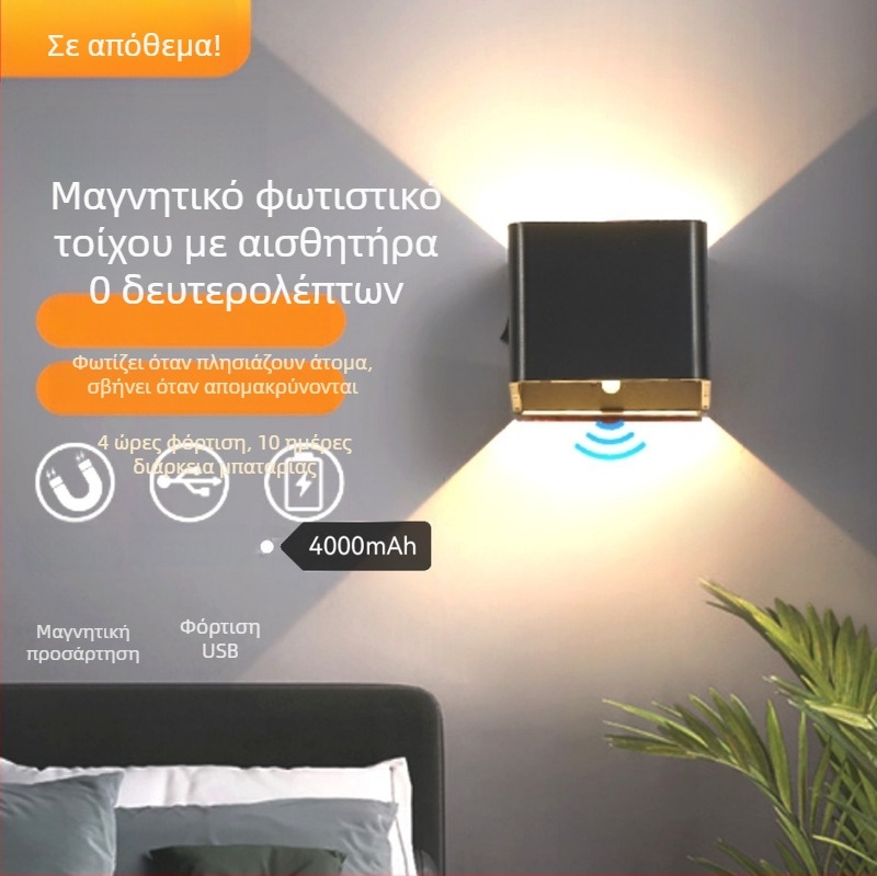 Φωτιστικό τοίχου με επαγωγική φόρτιση και μαγνητική στερέωση, χωρίς τρύπες και καλώδια, φωτιστικό κρεβατοκάμαρας για ξενοδοχεία