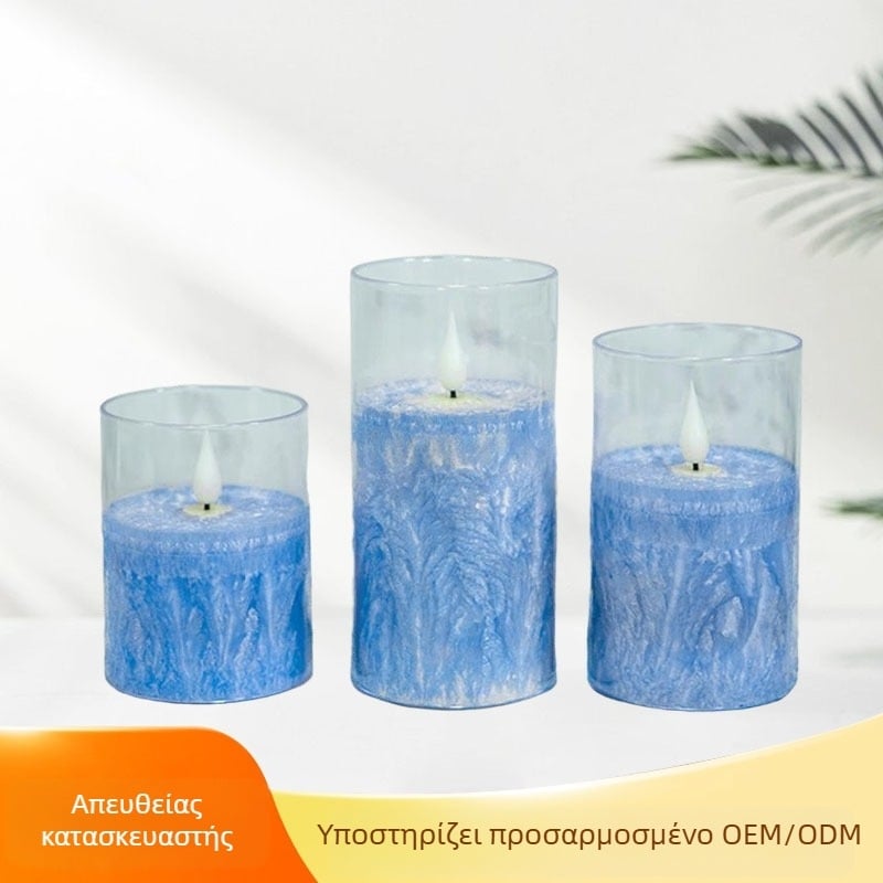 LED ηλεκτρονικό κερί με σχέδιο Ice Flower, κυλινδρικό LED κερί για ατμόσφαιρα, για γενέθλια και γάμο