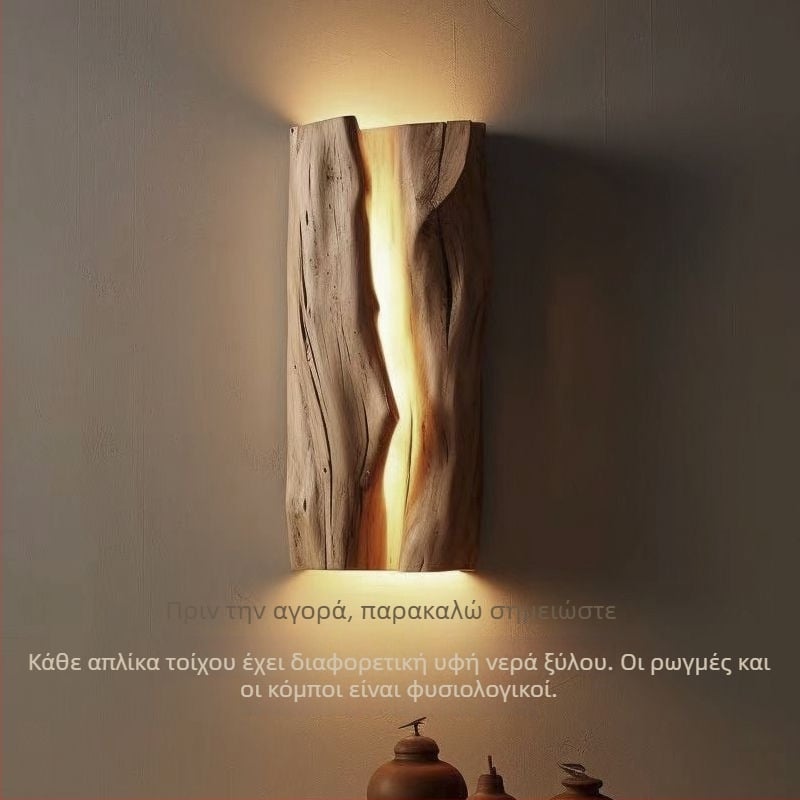 Λάμπα τοίχου από μασίβ ξύλο σε στυλ Wabi-Sabi, φυσικό ξύλινο φωτιστικό κομοδίνου για υπνοδωμάτιο, φωτισμός για ξενώνες και εστιατόρια, ατμόσφαιρα, ρετρό σχέδιο για αίθουσα τσαγιού