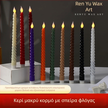 Κερί LED με σπειροειδή μορφή, μακρύ κοντάρι, κεφαλή φλόγας σε διάφορα χρώματα, ζεστή κίτρινη λάμψη, για ατμόσφαιρα Χριστουγέννων, Halloween και γάμου
