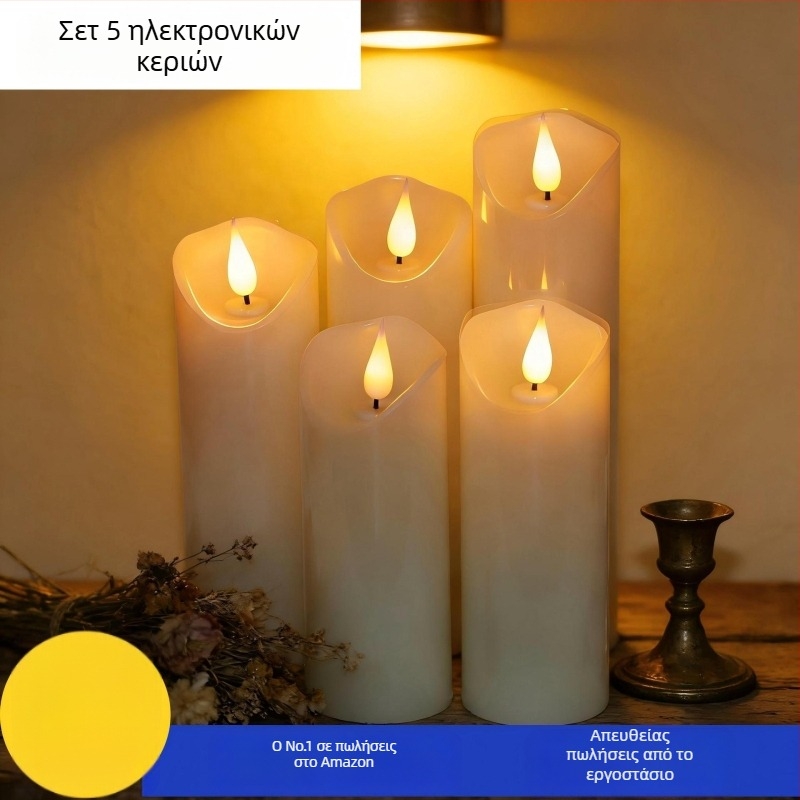 LED ηλεκτρονικά κεριά, σετ πέντε τεμάχια, ατμοσφαιρικά χωρίς καπνό για γαμήλια διακόσμηση, ρομαντικά, τηλεχειριζόμενα