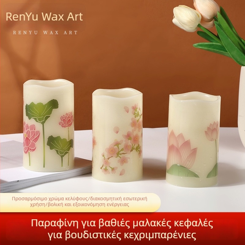 Κερί LED με Βούδα, ευρωπαϊκού στυλ, καλλιτεχνικά υδατικά αυτοκόλλητα, παραφίνη διακοσμητικό λαμπάκι