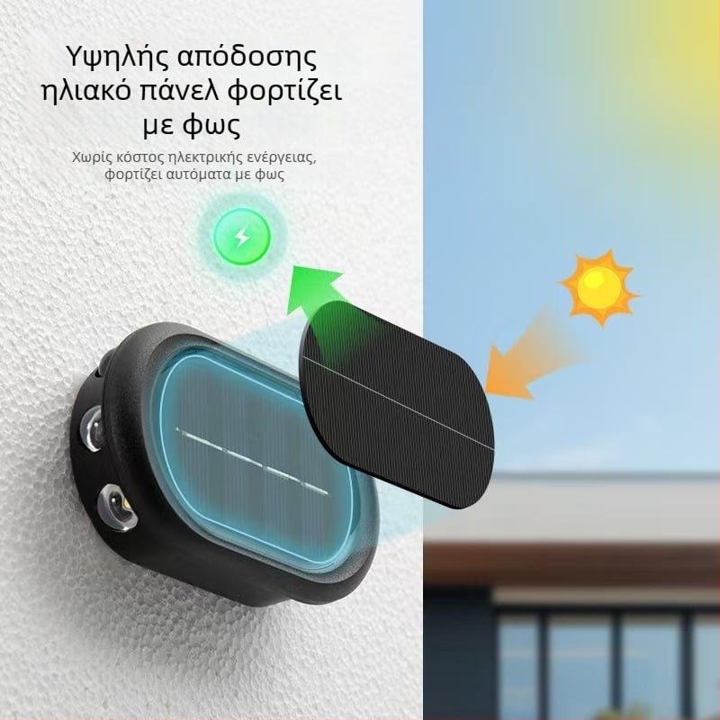 Ηλιακό LED φως κήπου με διπλής όψεως εκπομπή, εξωτερικό φωτιστικό τοίχου για περίφραξη αυλής, ατμοσφαιρικό φωτιστικό τοίχου, διακοσμητικό φως κήπου