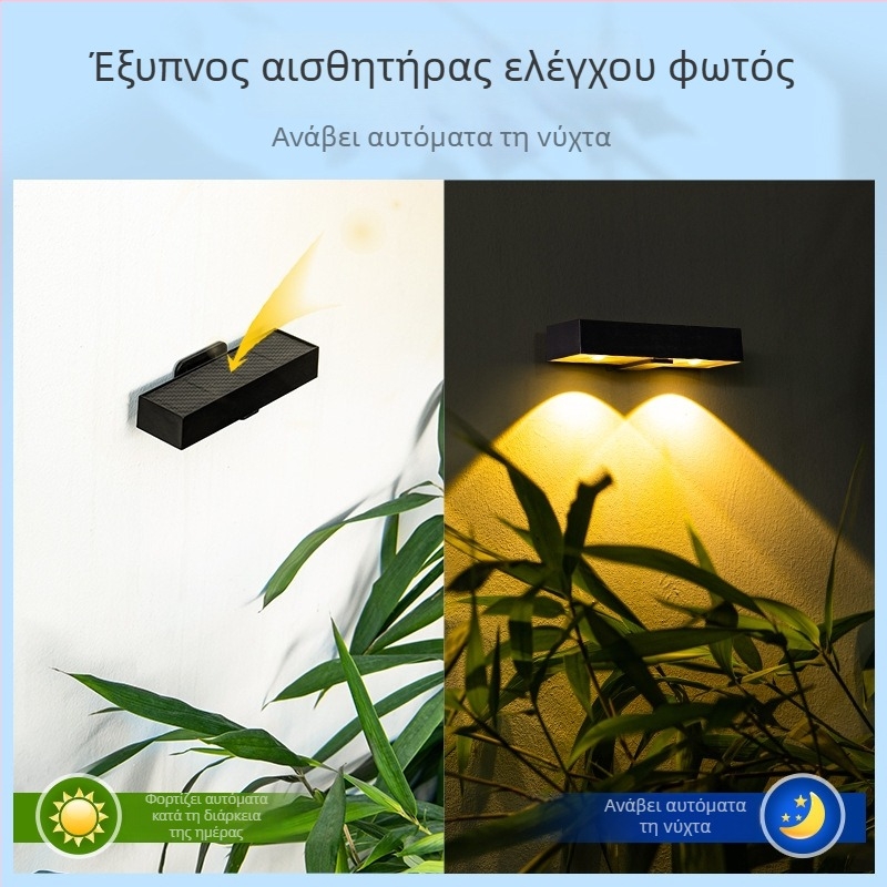 Ηλιακή LED επιτοίχια λάμπα με επαγωγικό αισθητήρα εξωτερικού χώρου; διακοσμητικό φωτιστικό τοίχου για αυλή και κήπο