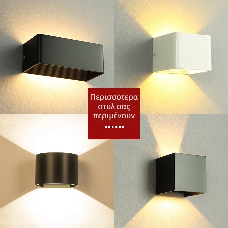 LED διπλό τοίχικό φωτιστικό με επάνω-κάτω φωτισμό, τετράγωνο εξωτερικό αδιάβροχο φωτιστικό τοίχου