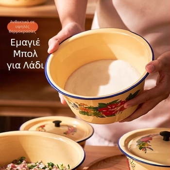 Νοσταλγική εμαγιέ λεκάνη με καπάκι, παχύτερη για οικιακή χρήση, λεκάνη γέμισης για γεμιστά ζυμαρικά, μεγάλος όγκος για λίπος κρέατος και σούπα