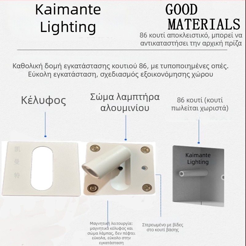 86-Box φωτιστικό ανάγνωσης για κομοδίνο, τοίχου LED με προστασία ματιών για υπνοδωμάτιο, τοποθέτηση στον τοίχο, μοντέρνο μινιμαλιστικό στυλ