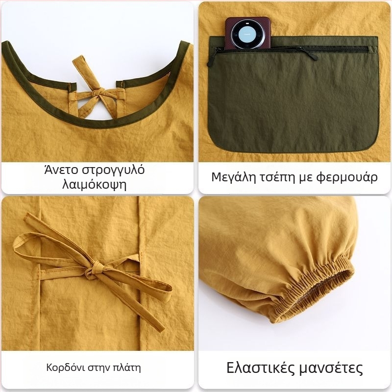Μοντέρνα αδιάβροχη ποδιά με μακριά μανίκια για οικιακή κουζίνα, ανθεκτική σε σκόνη και λεκέδες, κατάλληλη για catering, καθαρισμό και εργασιακή ένδυση με εκτύπωση