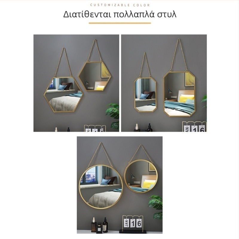 Οικιακός καθρέφτης μακιγιάζ για γραφείο ή τοίχο, μπάνιο, στρογγυλός ή τετράγωνος, κρεμαστό χωρίς διάτρηση, ελαφρύς, πολυτελής καθρέφτης κομό