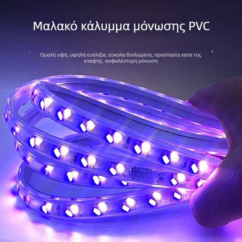 Τριχρωμή LED λωρίδα φωτισμού, ρύθμιση φωτεινότητας, αλλαγή χρωμάτων, 220V, αδιάβροχη εύκαμπτη λωρίδα LED για οροφή σαλονιού