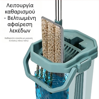 Μεγάλη 38 cm επίπεδη σκούπα δαπέδου με ενσωματωμένο κουβά για οικιακή χρήση — ξηρή και υγρή καθαριότητα