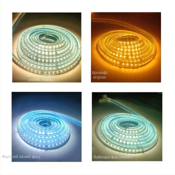 Λωρίδα LED 220V υψηλής τάσης, κοπή κάθε 10 εκ., εξωτερική αδιάβροχη για εντοιχισμένες εγκαταστάσεις σε κανάλια