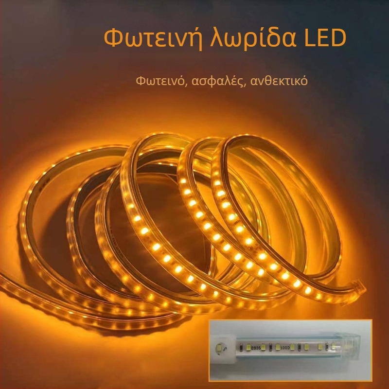 Λωρίδα LED 220V υψηλής τάσης, κοπή κάθε 10 εκ., εξωτερική αδιάβροχη για εντοιχισμένες εγκαταστάσεις σε κανάλια
