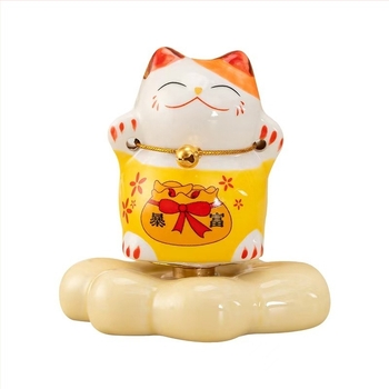 Κεραμικό διακοσμητικό γραφείου με γάτα Maneki-neko, περιστρεφόμενο