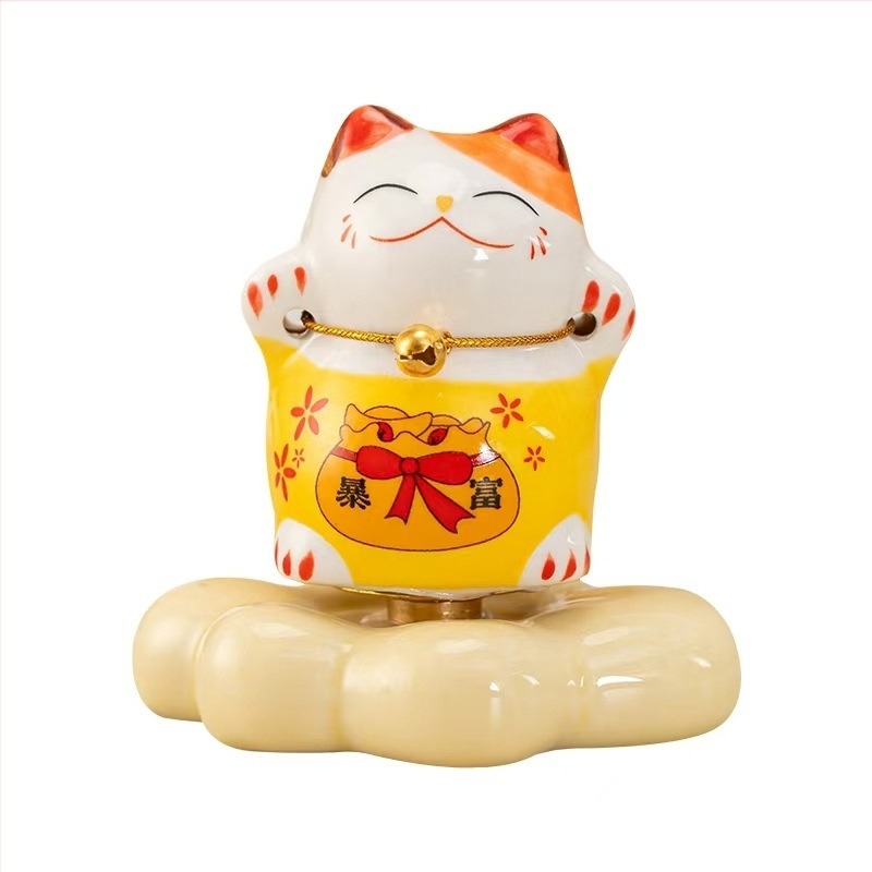 Κεραμικό διακοσμητικό γραφείου με γάτα Maneki-neko, περιστρεφόμενο