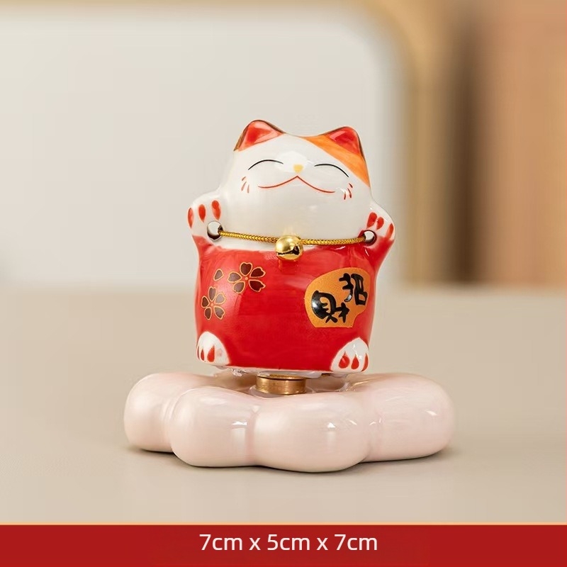 Κεραμικό διακοσμητικό γραφείου με γάτα Maneki-neko, περιστρεφόμενο