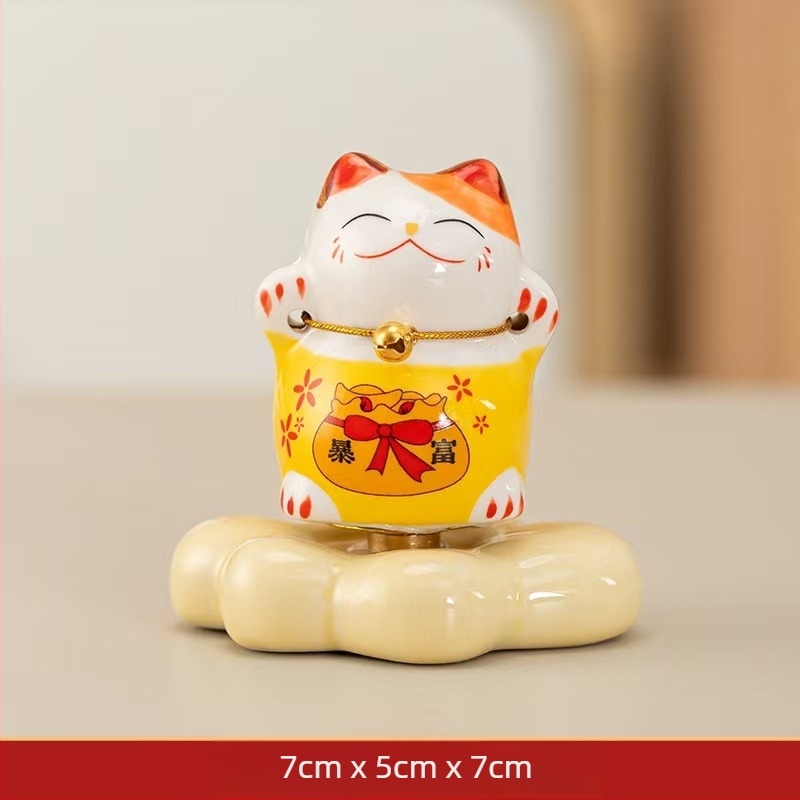Κεραμικό διακοσμητικό γραφείου με γάτα Maneki-neko, περιστρεφόμενο