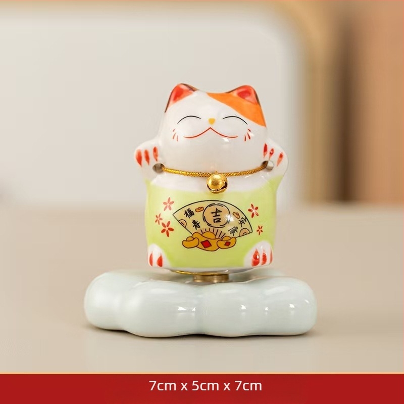 Κεραμικό διακοσμητικό γραφείου με γάτα Maneki-neko, περιστρεφόμενο