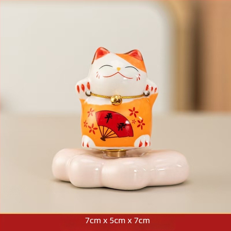 Κεραμικό διακοσμητικό γραφείου με γάτα Maneki-neko, περιστρεφόμενο