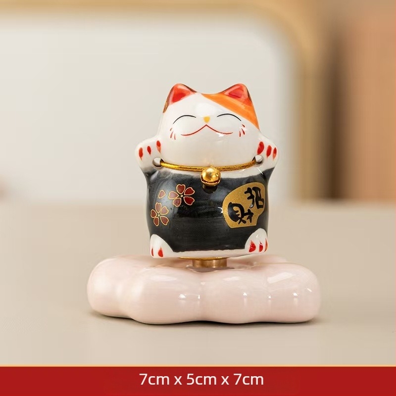 Κεραμικό διακοσμητικό γραφείου με γάτα Maneki-neko, περιστρεφόμενο