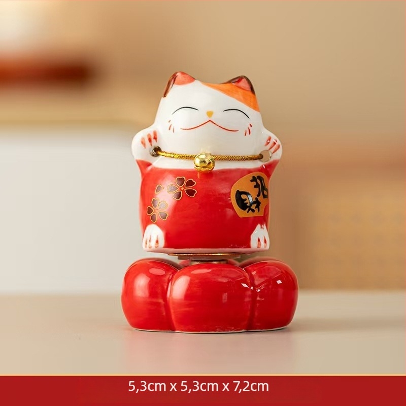 Κεραμικό διακοσμητικό γραφείου με γάτα Maneki-neko, περιστρεφόμενο